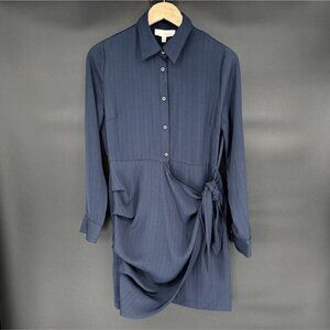 NWT Pinch Women's Button-Up Wrap Shirt Dress S Navy Blue Professional Officewear